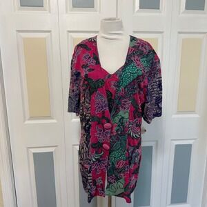 Vintage 90s Surya Batik Floral Print‎ Kimono Style Beaded Bustier and Jacket L